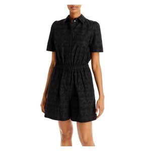JASON WU Womens Black Lined Short Sleeve Collared Button Up Shorts Romper 2